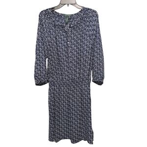 Lauren Ralph Lauren Navy Blue Floral Sheer Knee Length Dress Women's Size 16